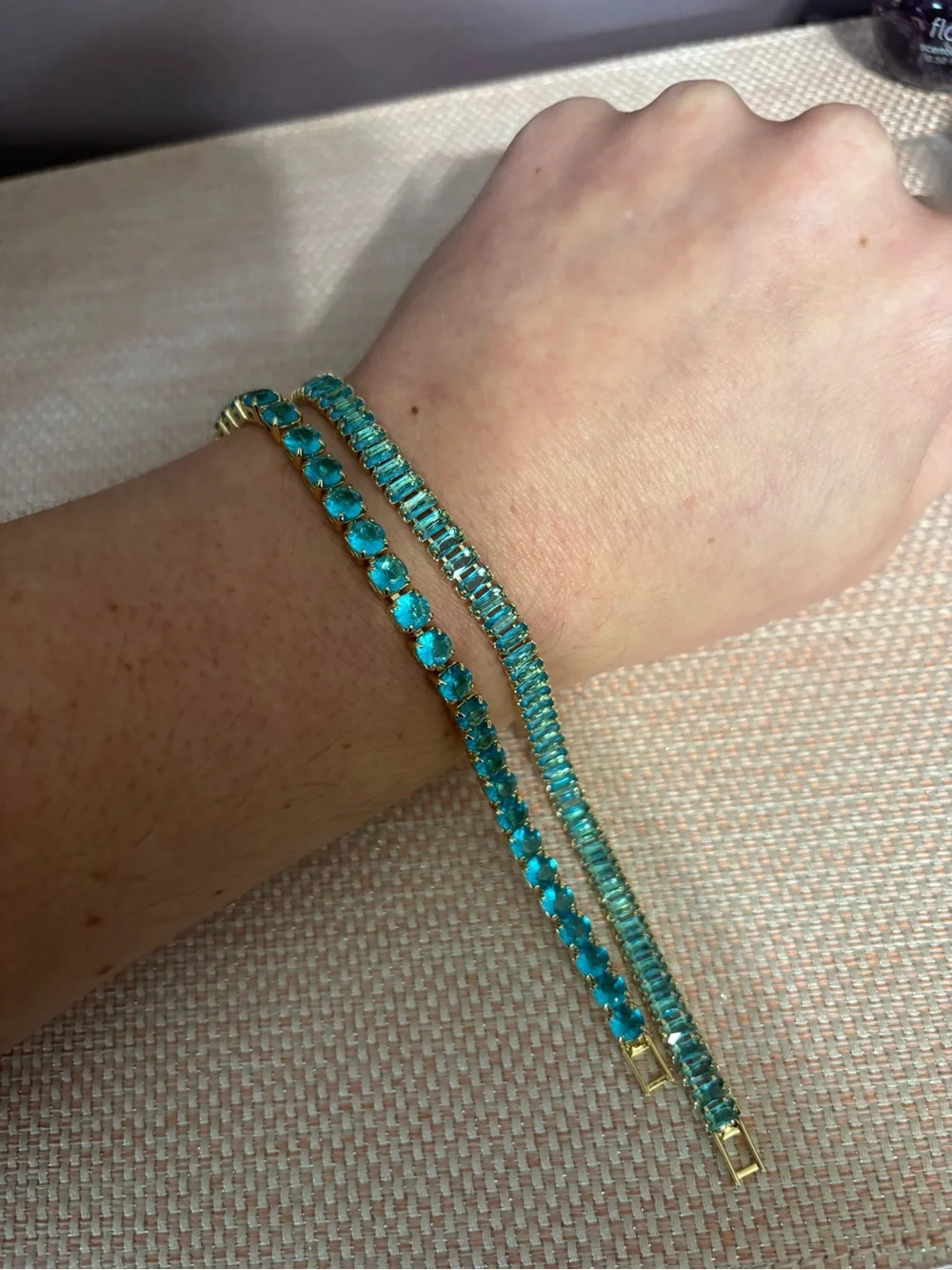 Gold-Tone Teal Crystal Tennis Bracelets- Women Jewelry